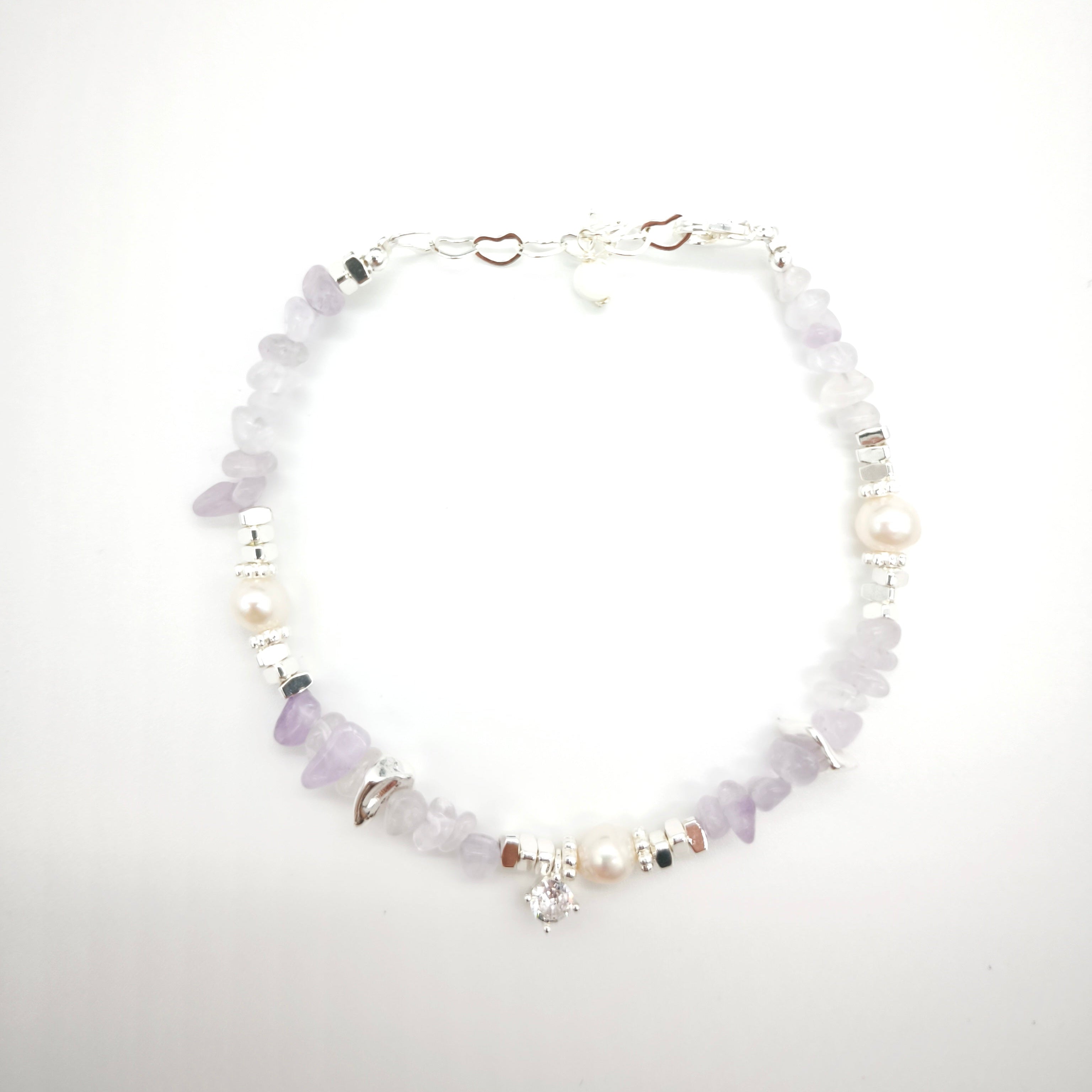 Lavender Amethyst Raw Stones and Pearl Bracelet