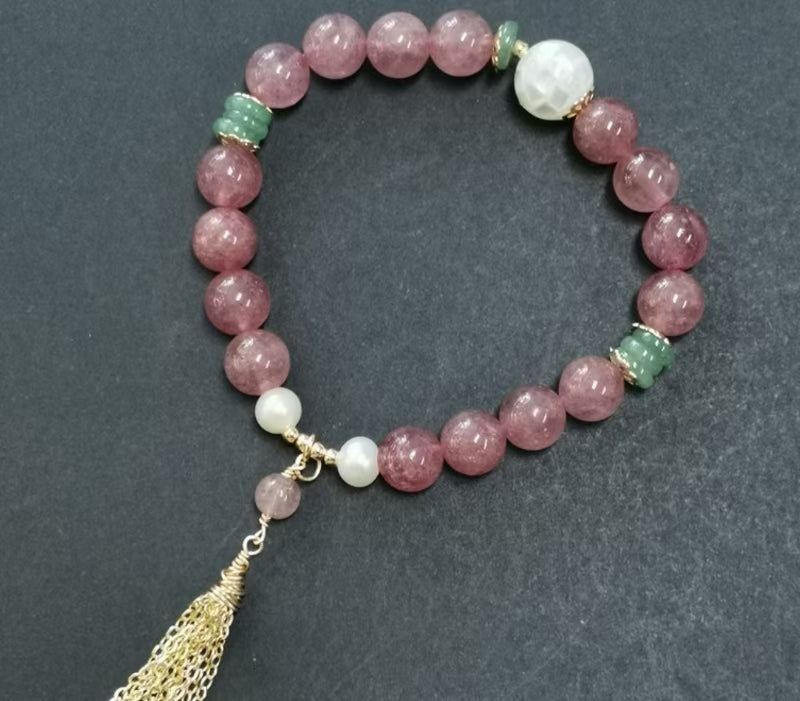 Strawberry Quartz and Pearl Bracelet