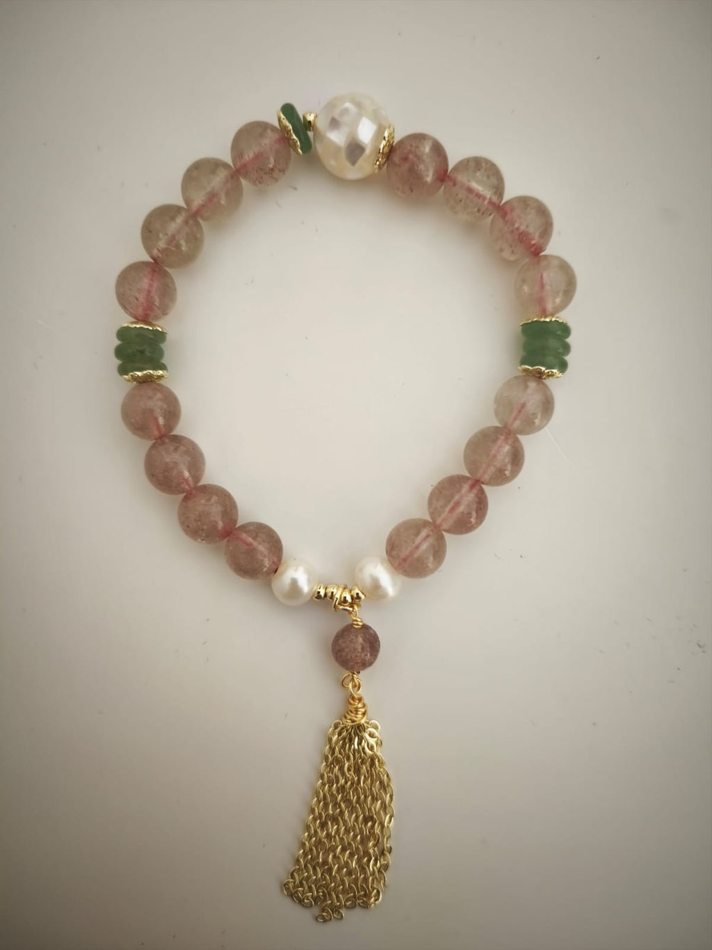 Strawberry Quartz and Pearl Bracelet