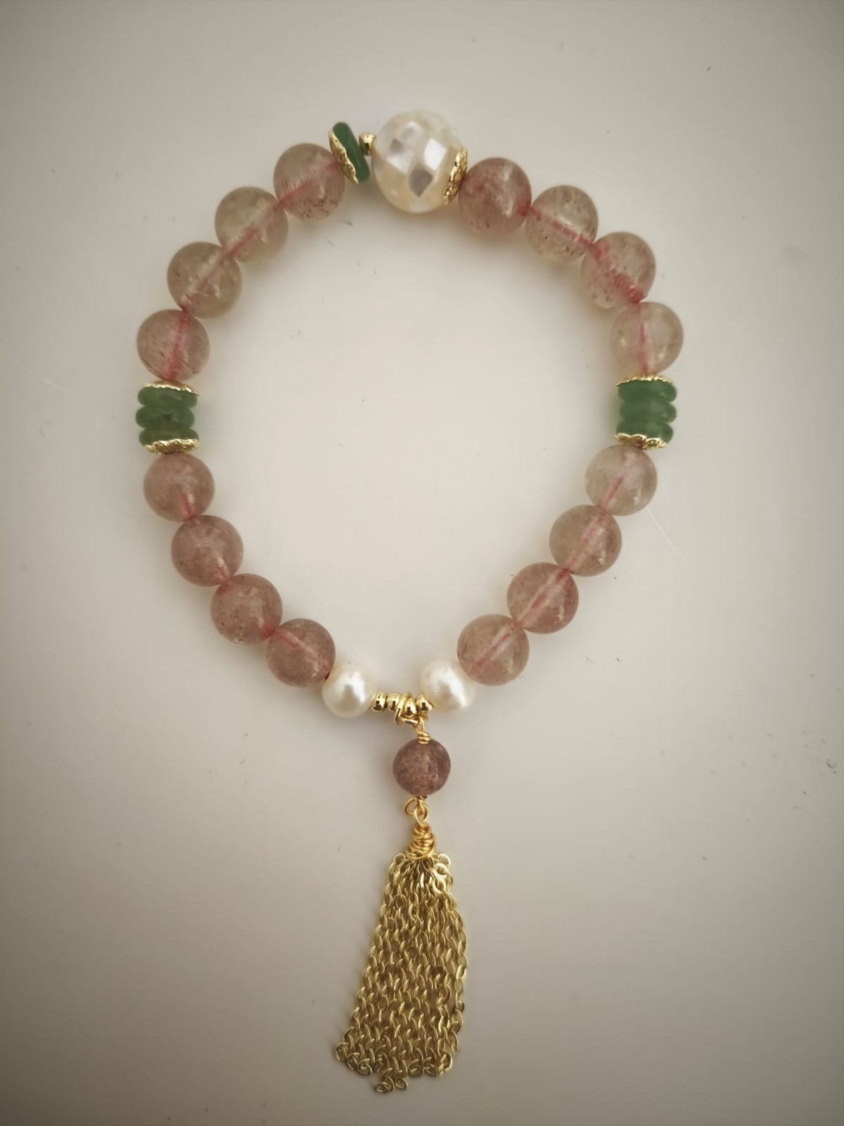 Strawberry Quartz and Pearl Bracelet
