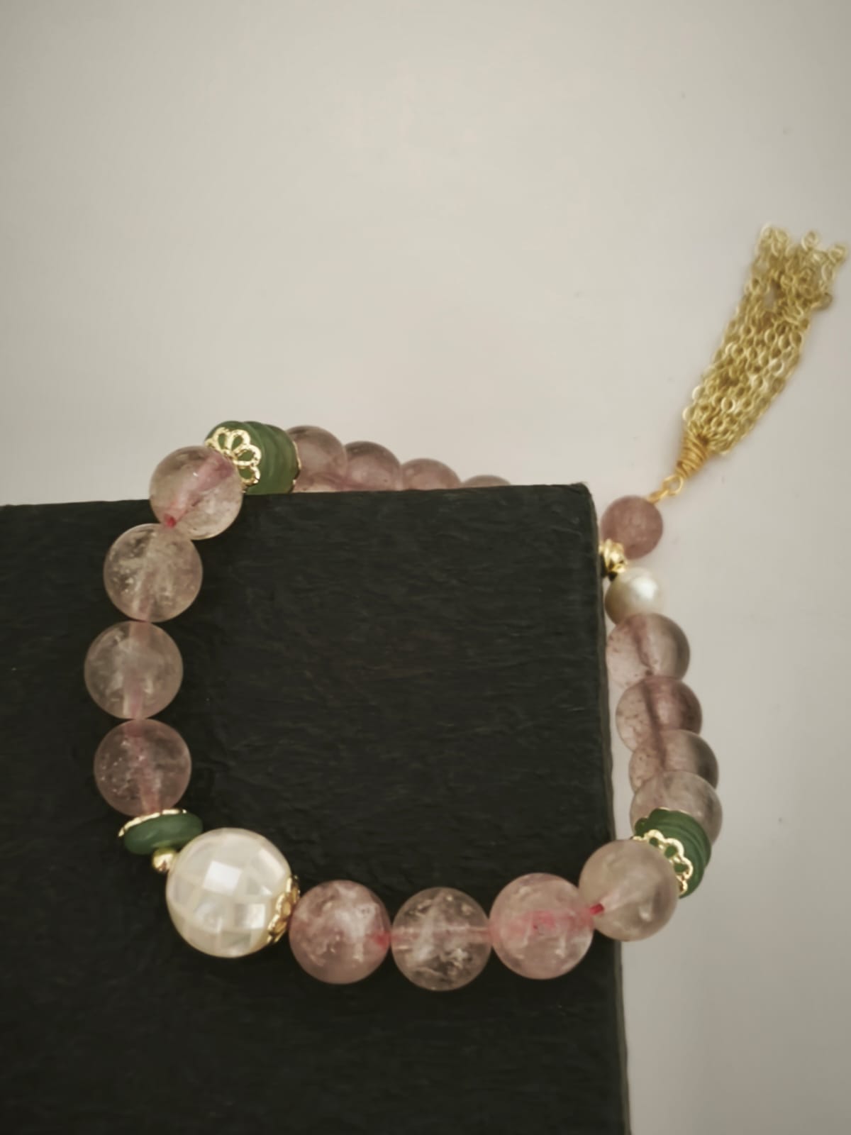 Strawberry Quartz and Pearl Bracelet